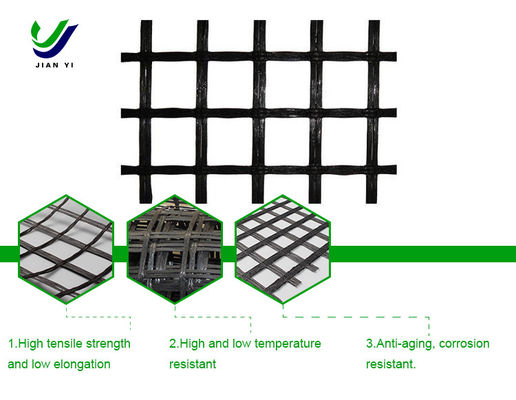 Roadbed Reinforcement Glass Fiber Geogrid Corrosion Resistant 25-120 KN/m