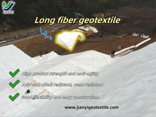 Protection of Geomembrane Long Fiber Geotextile Featuring 70 Percent UV Resistance and Ultimate Strength for Reinforcement Demanding Terrains