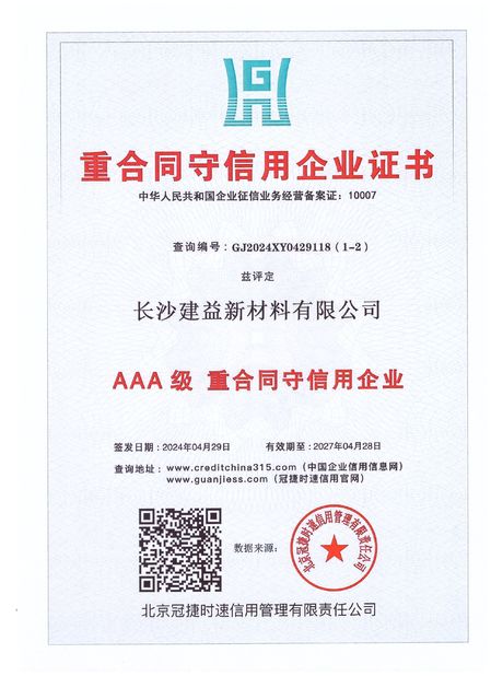 China Changsha Jian-Yi New Material Co., Ltd. certification